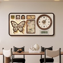 客厅万年历电子时钟中古风餐厅背景墙装饰挂画双层立体高级感复古