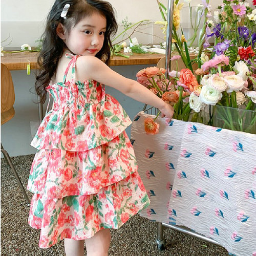 Girls Skirt Flower Crumpled Cake Skirt Dress Princess Skirt 24 Summer Clothing New Foreign Trade Children's Clothing Dropshipping