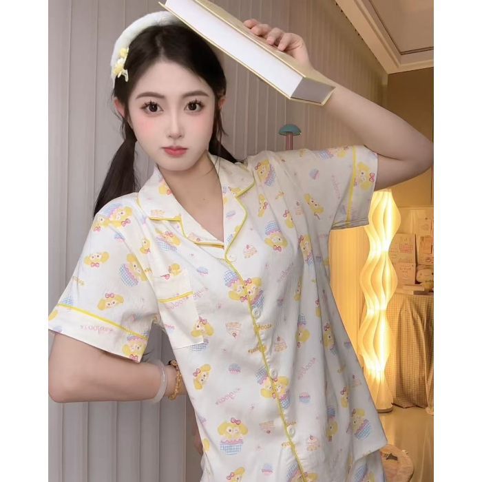Comercio exterior transfronterizo verano nuevo pijama mujer nube solapa de algodón pantalones cortos de manga corta cardigan dulce y lindo traje de servicio a domicilio