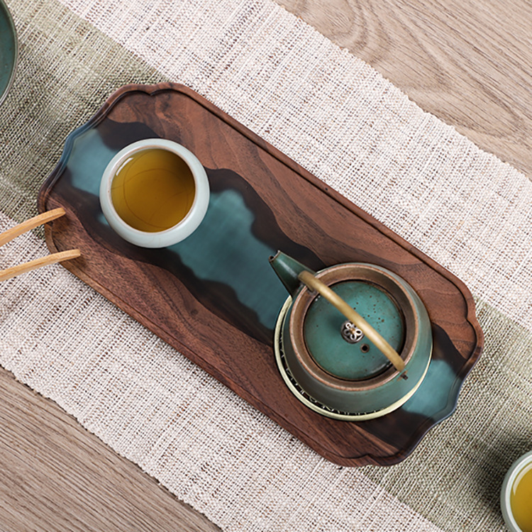 Bandeja de té de resina creativa directa de fábrica ins estilo hogar Luz de lujo norteamericano nogal negro de madera maciza bandeja de té seco