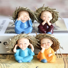 Car ornament straw hat four not small monk direct sales resin handicraft small monk statue car decoration