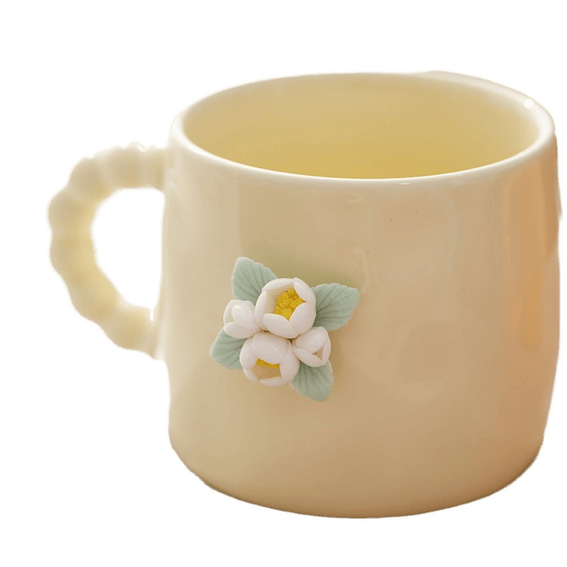 Pequeña taza de flores frescas, simple y elegante taza de oficina de estilo ins, taza de cerámica exquisita de dopamina de alto valor