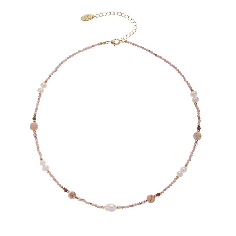 18K joyería chapada en oro de 18K europeo y americano de la moda de nicho suave temperamento Piedra Natural perla real ins collar de cuentas joyería para las mujeres