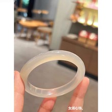 冰透白月光天然巴西白冰玛瑙手镯高冰香槟金色正圈冰种玉髓手镯女
