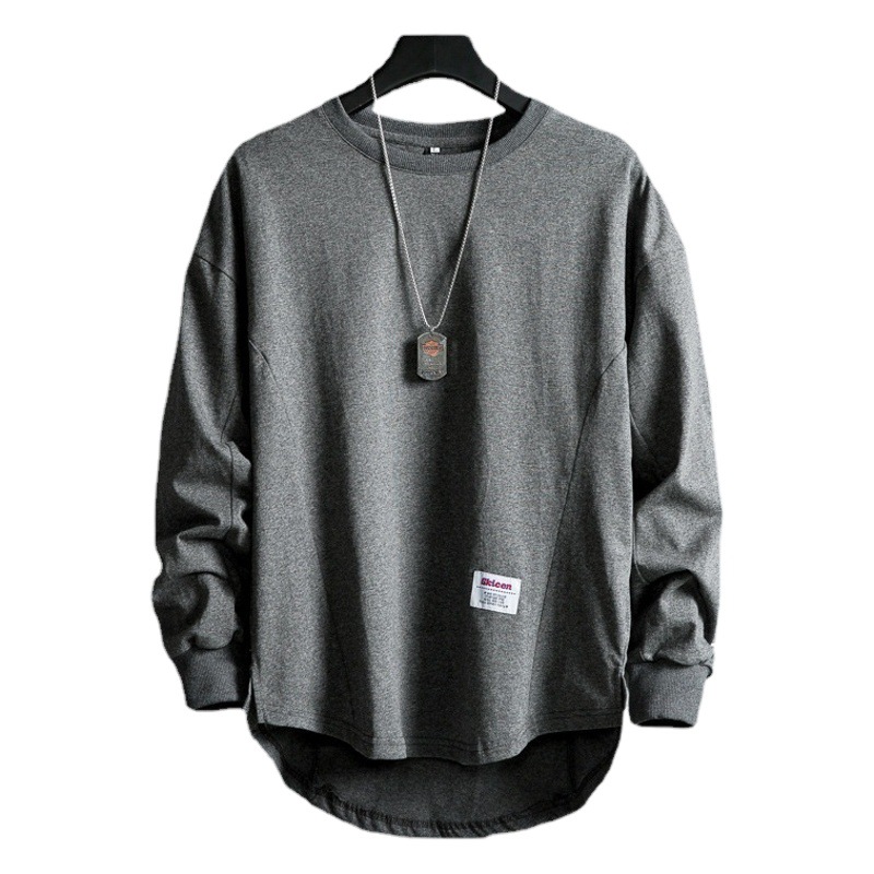 2023 primavera y verano nuevos hombres de manga larga con cuello redondo color sólido camiseta moda juvenil Hip Hop suelta Camiseta de manga larga