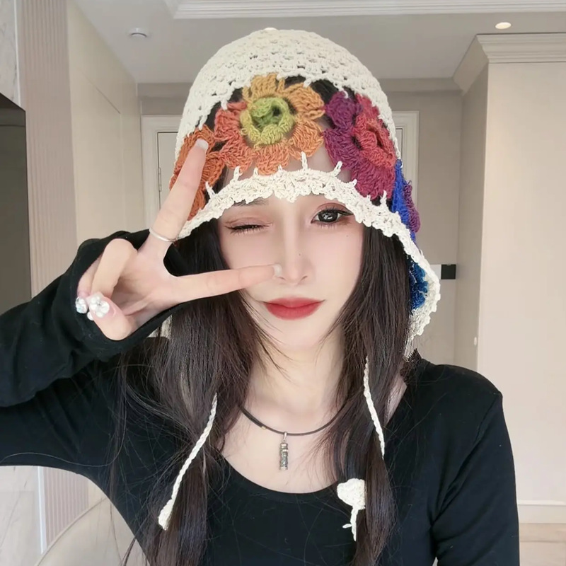 Japón ganchillo a mano hueco gorra retro red fotos de flores gorra gor
