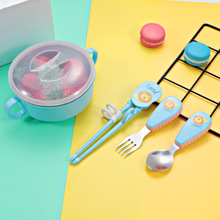 批发304不锈钢宝宝辅食碗 婴童学习勺筷儿童喂养勺叉餐具套装礼品
