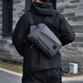 新款斜挎包男休闲黑色牛津布男包多层横款小挎包通勤单肩包