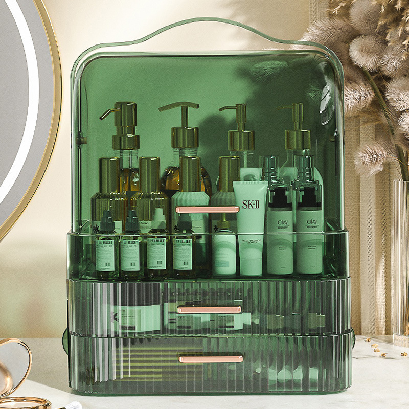 Caja de almacenamiento de cosméticos de red, caja de almacenamiento multifuncional para productos de cuidado de la piel tipo cajón de gran capacidad