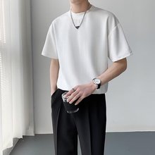 夏季时尚短袖T恤男小众褶皱肌理感设计韩版百搭网红半袖打底衫潮