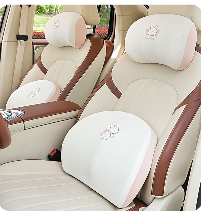 Summer Soft and Breathable Car Lumbar Support, Ice Silk Memory Foam Car Headrest, Neck Pillow, Cartoon Car Cushion Lumbar Support