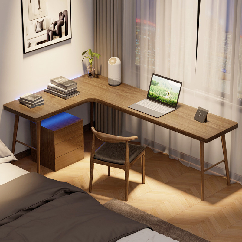 Solid wood corner desk bookshelf log double computer table home…