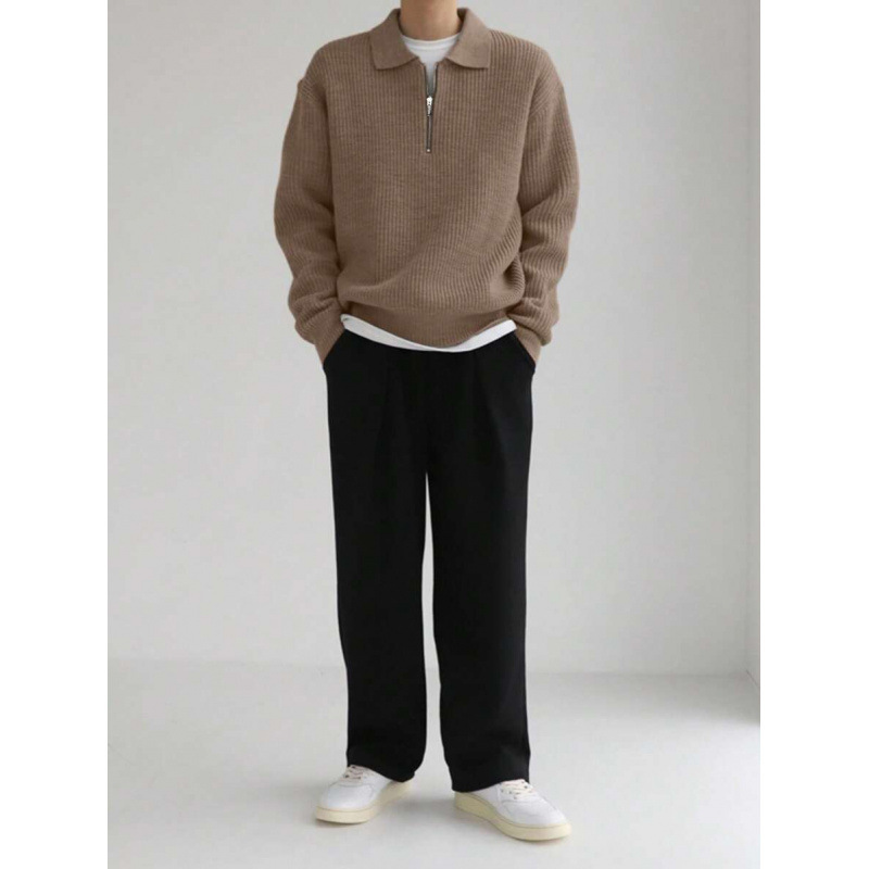 Y 37197 Foreign Trade Dropshipping Autum New Cross-Border Quarter Zipper Off-Shoulder Sweater Autum and Winter Style