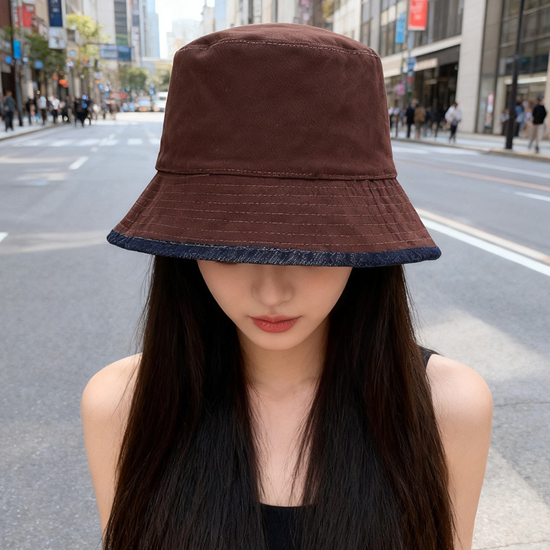 日系双面可戴帽子女春夏显脸小牛仔渔夫帽百搭水桶帽遮阳防晒盆帽|undefined