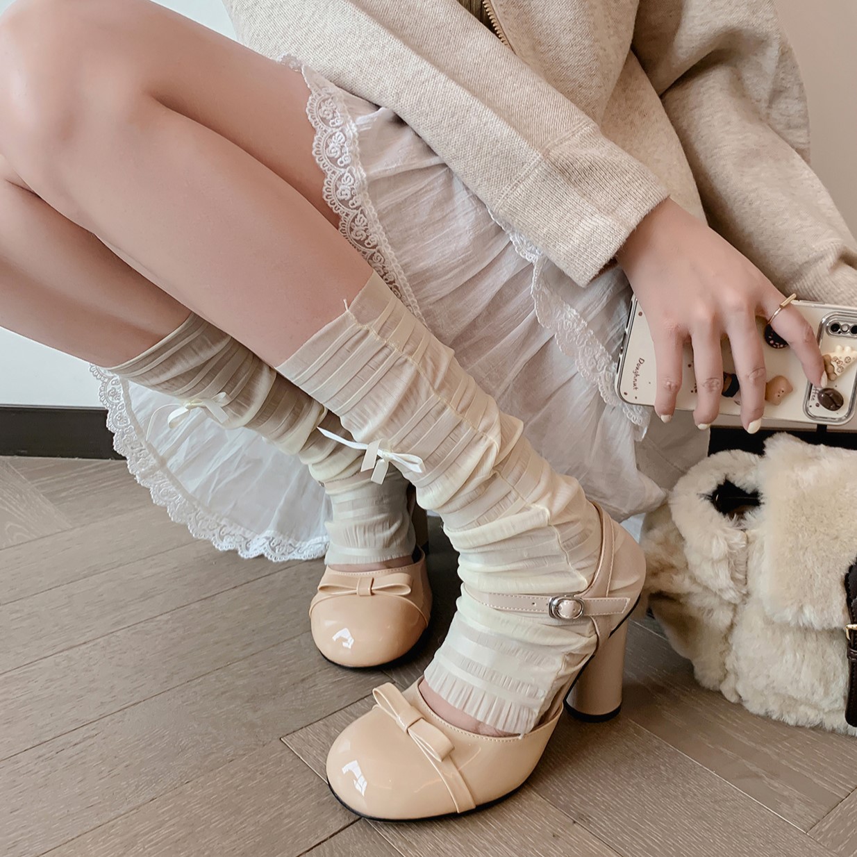 Sandal cao gót nữ mũi nhọn quai ngang nơ bướm, gót vuông ổn định — màu đen, Rượu vang đỏ, màu mơ