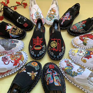 Factory Direct Supply Embroidered Cloth Shoes Chinese Style Old Beijing Cloth Shoes Social Lazy One Pedal Hanfu Shoes Spiritual Guy