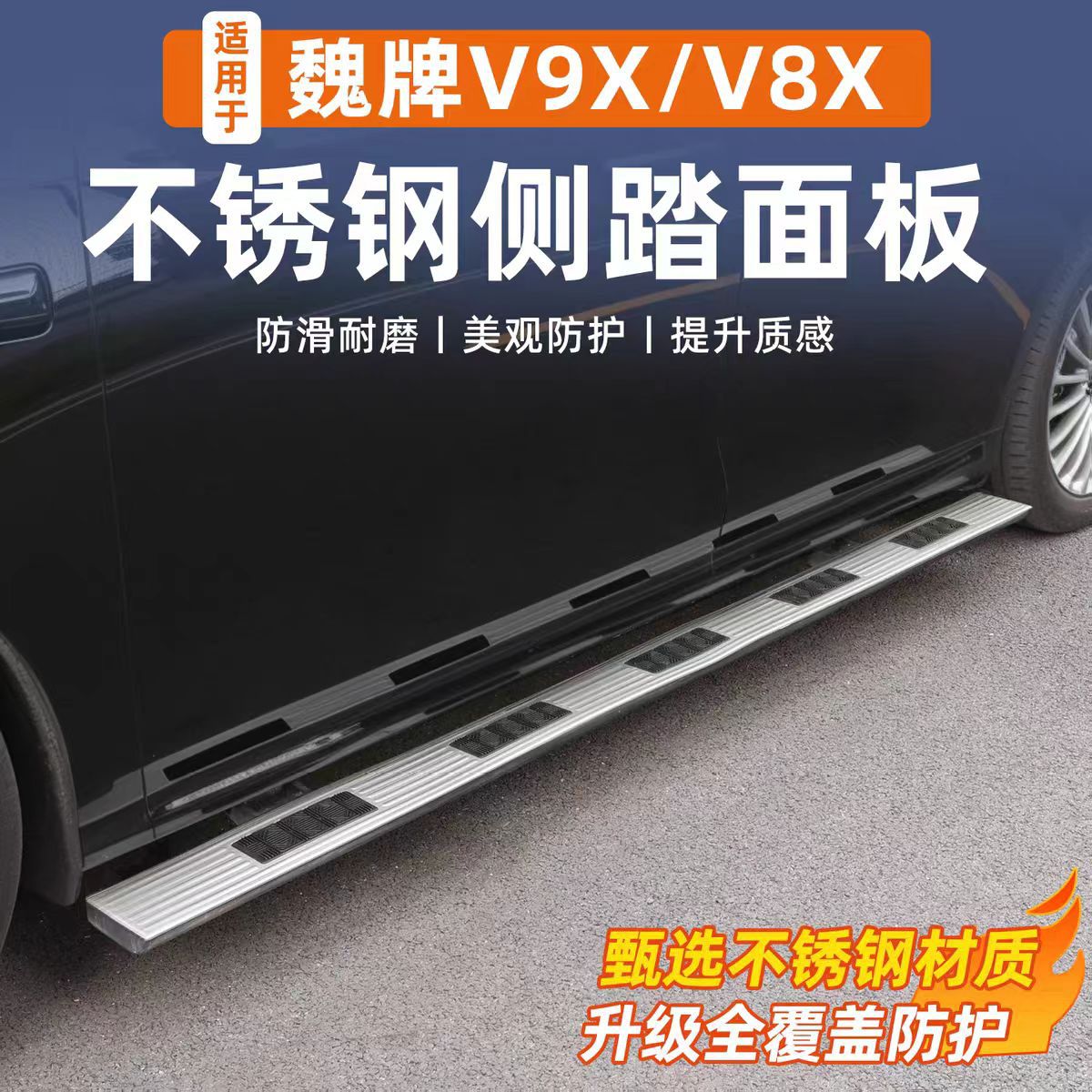 Suitable for WEY V9X8X car door welcome pedal protection plate, side step stainless steel anti-scratch non-destructive modification accessories