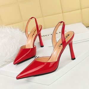 228-2 European and American minimalist summer high heels, shallow cut pointed hollowed out back with a strap, straight l