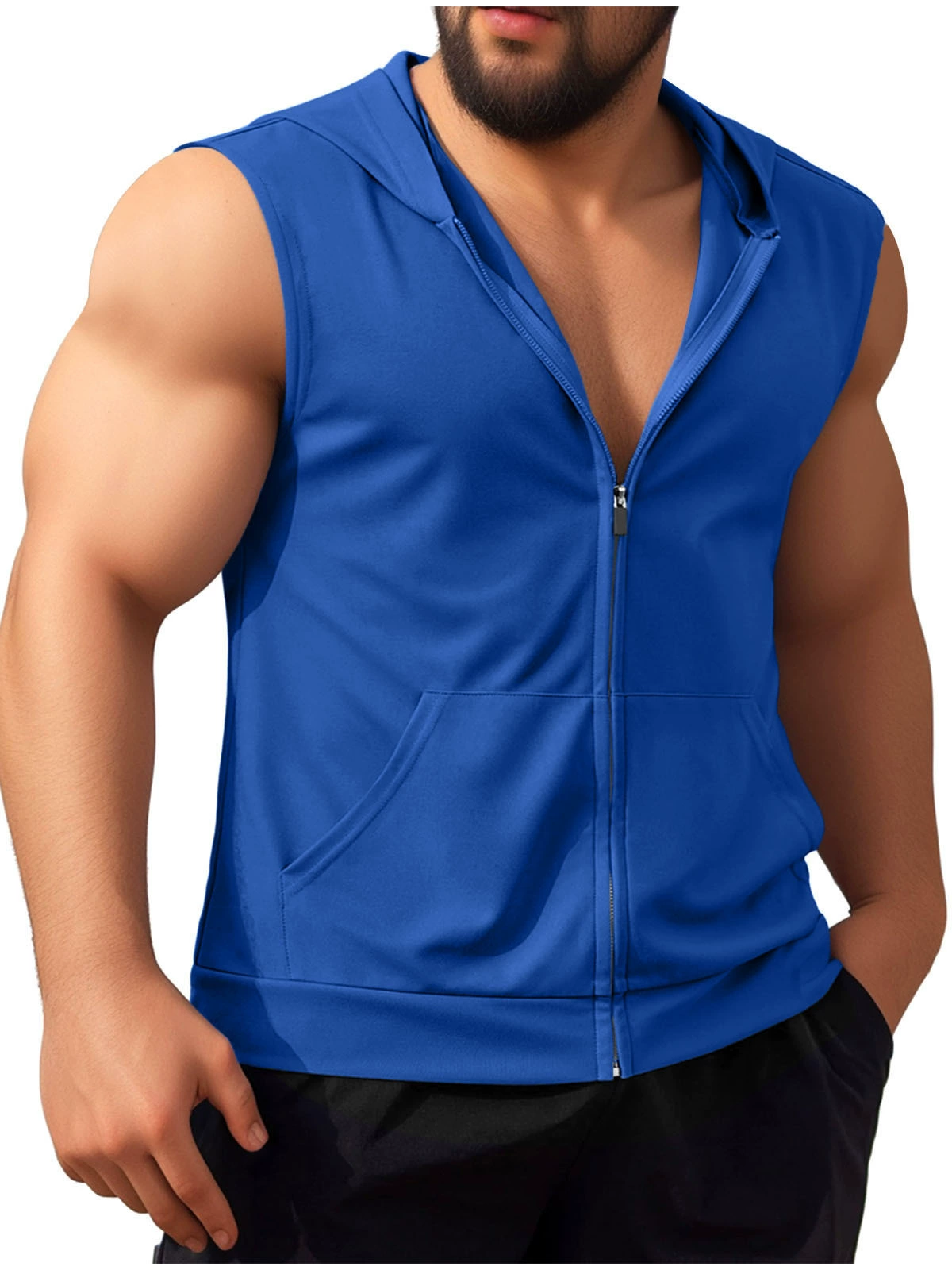 2024 Летняя новая внешняя торговля мужской без рукавов с капюшоном для отдыха спортивный сплошной жилет