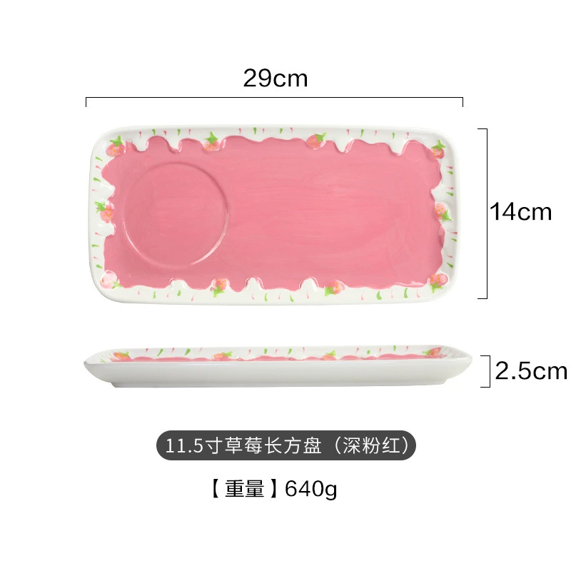 Ceramic tableware set, handmade strawberry design, 3-piece home dining kit