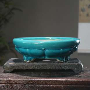 陶瓷盆景盆开片釉莲花盆圆形禅意台湾水明盆艺同器型紫砂花盆-阿里巴巴