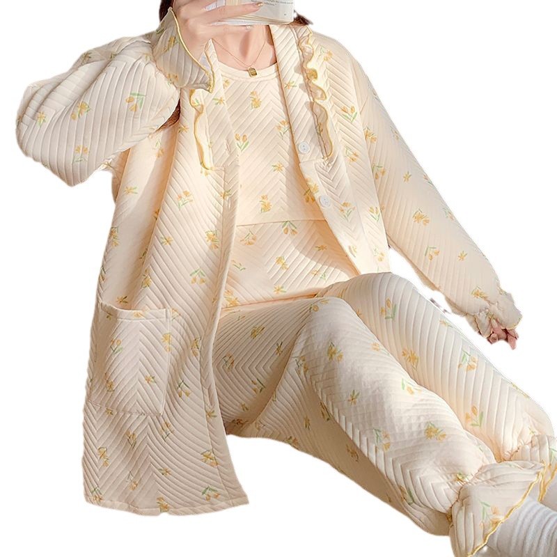 (2개) 안티 필링 에어 코튼 카디건 산후복 3종 세트 두꺼운 봄 가을 산후 임산부 잠옷 요양원복 겨울