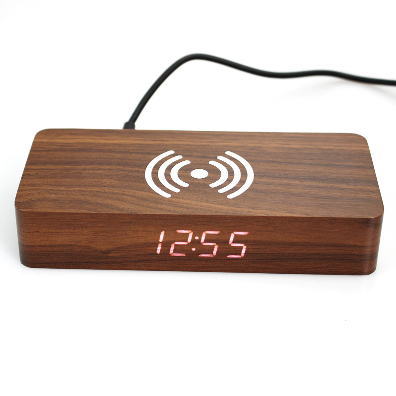 Customized development of wireless charger multifunctional bamboo digital clock wireless charging LED wooden clock