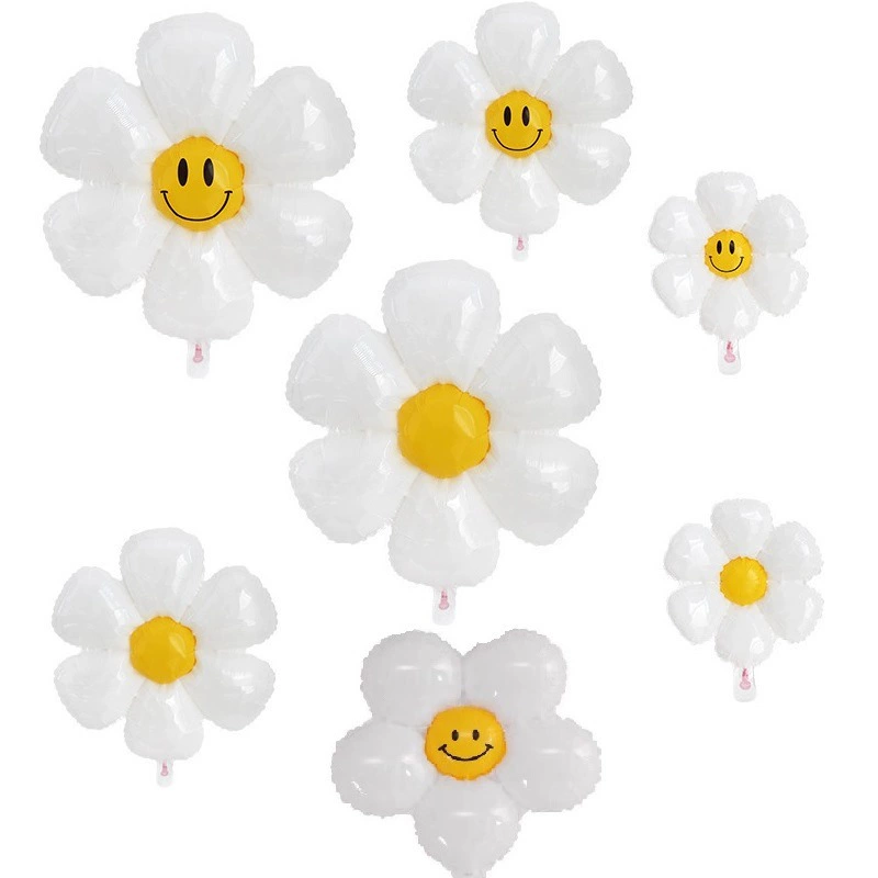 New ins style plumeria six-petal flower white large, medium and small daisy flower balloon party decoration atmosphere balloon