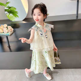 小女孩中国风夏季古风新品熊猫云肩国风连衣裙甜美可爱六一表演服