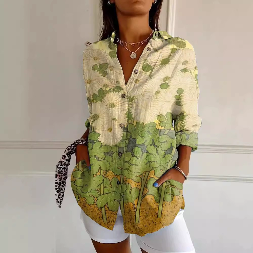 Независимая станция Горячая Женская длинная рубашка Источник Фабрика 3D Печатные растения Цветочная осень Европа и США Тенденция