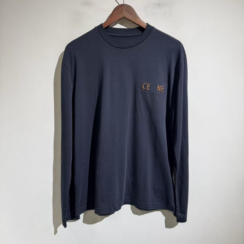 Aw Autumn New Loose Japanese Style Bottoming Shirt Woven Leather Letter Round Neck Long Sleeve T-Shirt Casual Embroidery T-Shirt Top