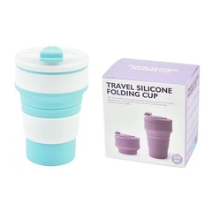 旅行、アウトドア、登山、キャンプ用の携帯カップ、漏れ防止シリコン折りたたみカップ、350ml、蓋付き、高温耐性、携帯折りたたみ式