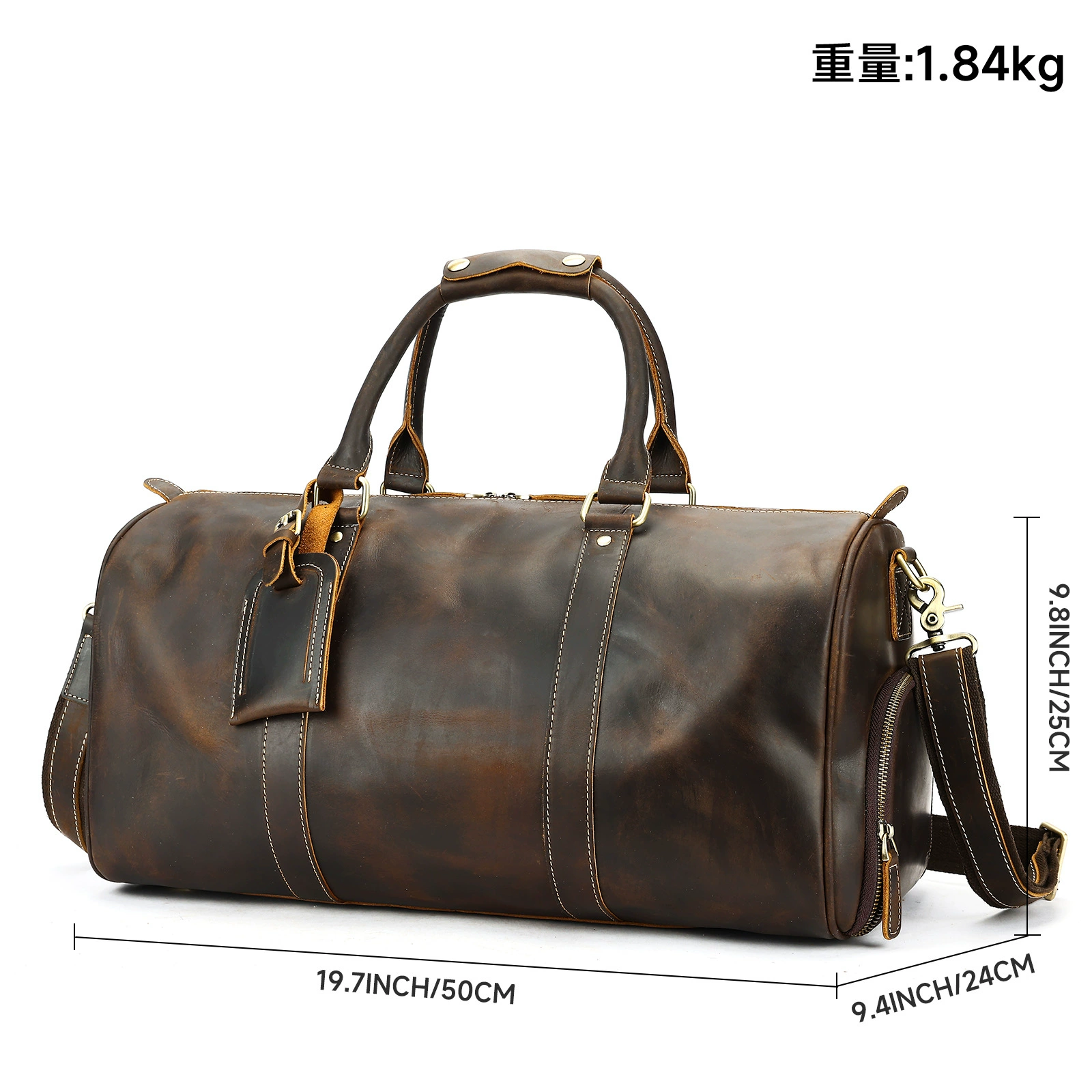 Дорожная сумка‑дафл из натуральной коровьей кожи (Amazon), 50×24×25 см, 2,2 кг