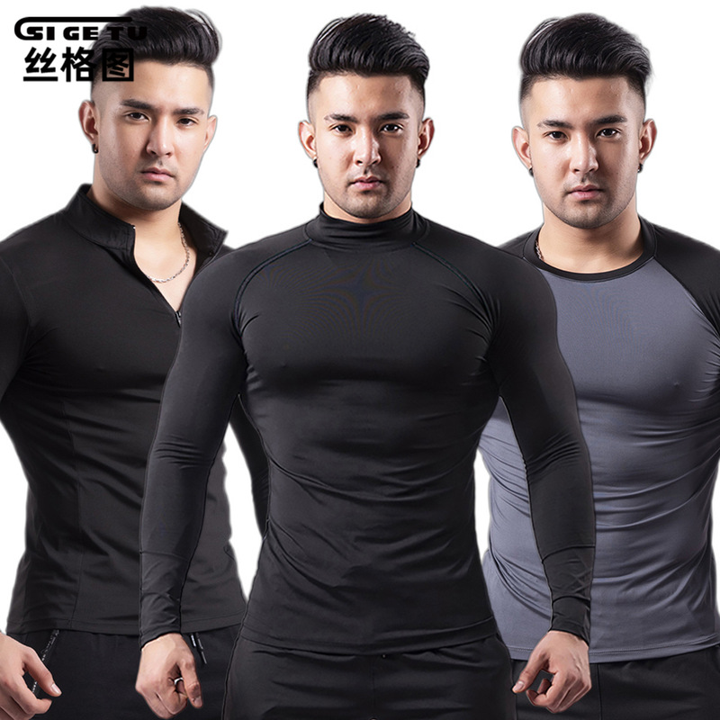 Sige Tu Cross-Border Yoga Fitness Clothing for Men, Spring and Summer Quick-Dry Sports Compression Shirt, Training Running Long-Sleeve Base Layer