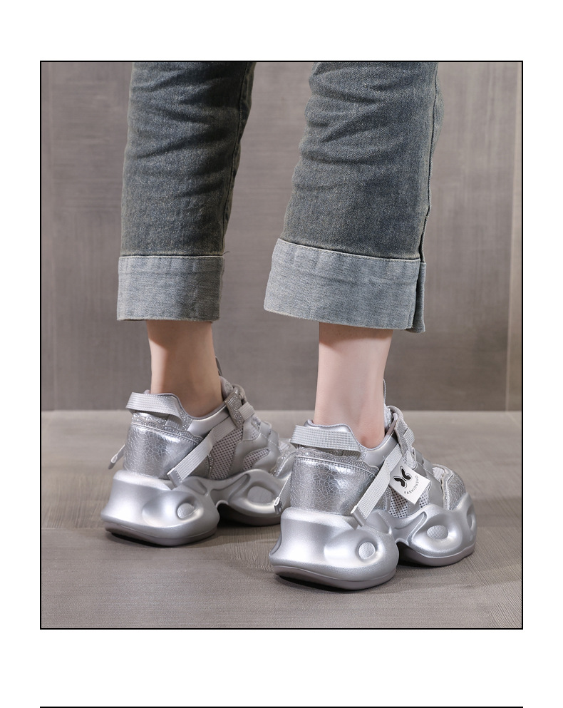 Giày sneaker nữ đế dày lưới thoáng khí đính đá rhinestone — Màu be chi tiết 19