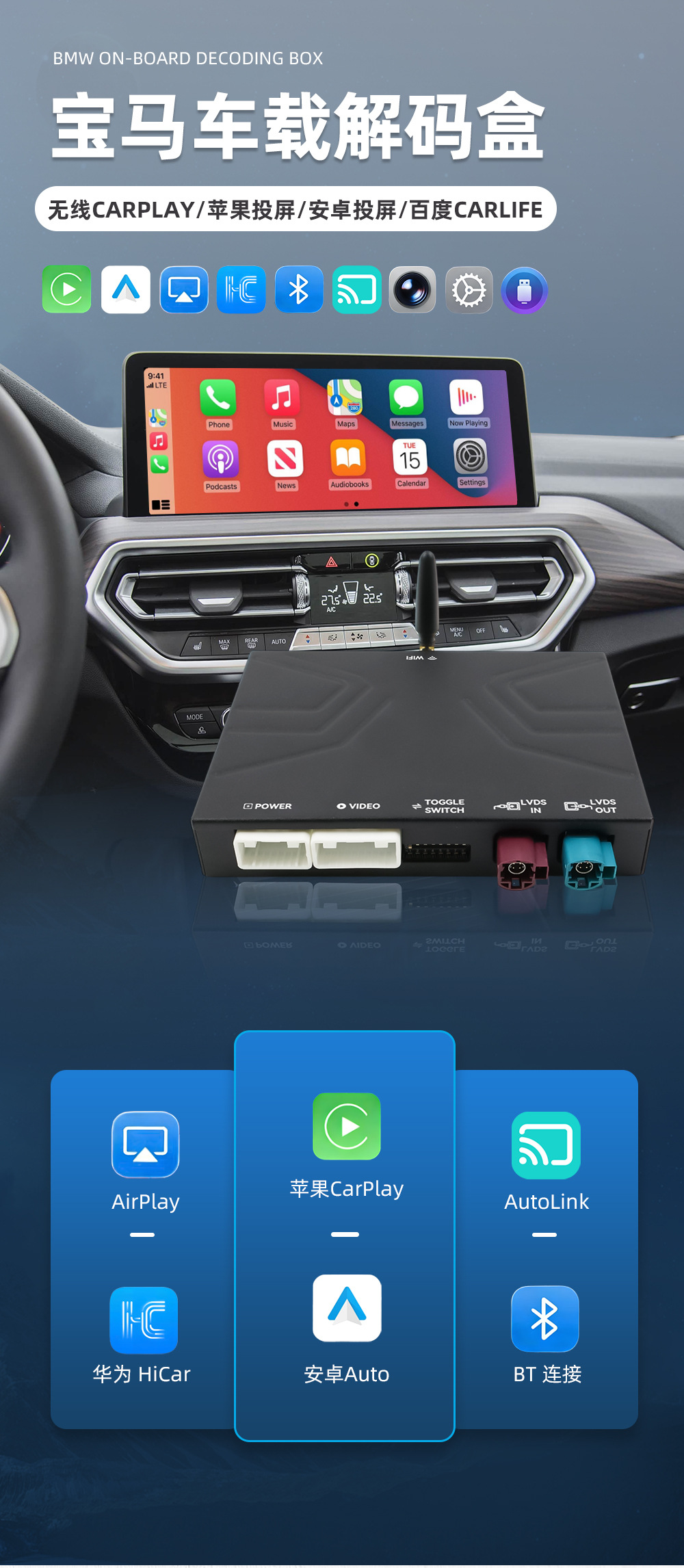 Suitable for Mercedes-Benz Ntg6.0 Apple Wireless Carplay and Bmw Nbt Mobile Screen Projection Dedicated Decoder Module