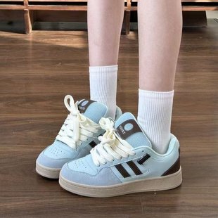 Couple's White dark blue Color Matching Bread Shoes Instagram Fashion 2025 Spring and Autumn New All-match Casual Sports Sneakers for Women