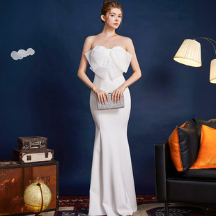 Evening dress women's high-end elegant simple Hepburn style banquet socialite niche tube top slimming long fishtail dress