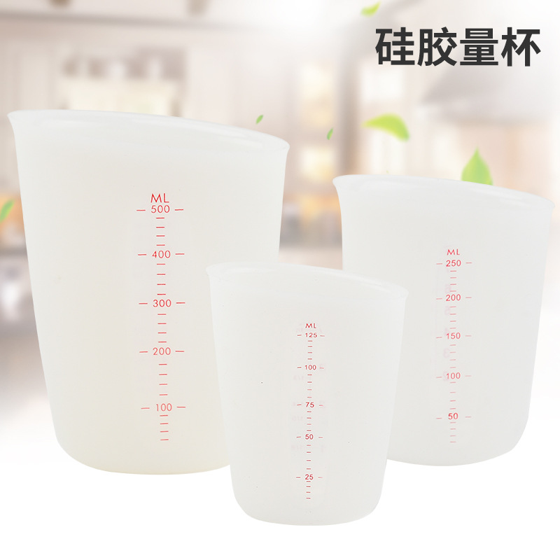 Food-grade silicone measuring cup with visible double scale ml/oz kitchen baking utensils three-piece measuring cup set