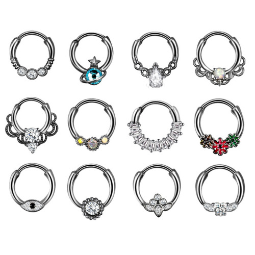 Amazon best-selling nose ring set, stainless steel with zirconia and abalone nose ring, European and American style nose piercing jewelry