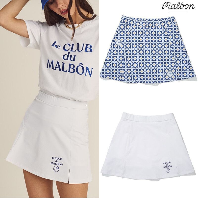 2025 Summer Korean Golf Skirt Malbon Anti-Exposure A-Line Half-Zip Slit Short Skirt Sports Quick-Dry