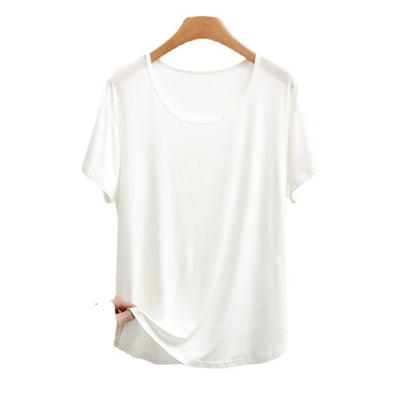 Modal 102 Thin T-Shirt Simple and Comfortable Large Round Neck Loose Short Sleeve Round Arc Bottom Edge Inner Base Shirt