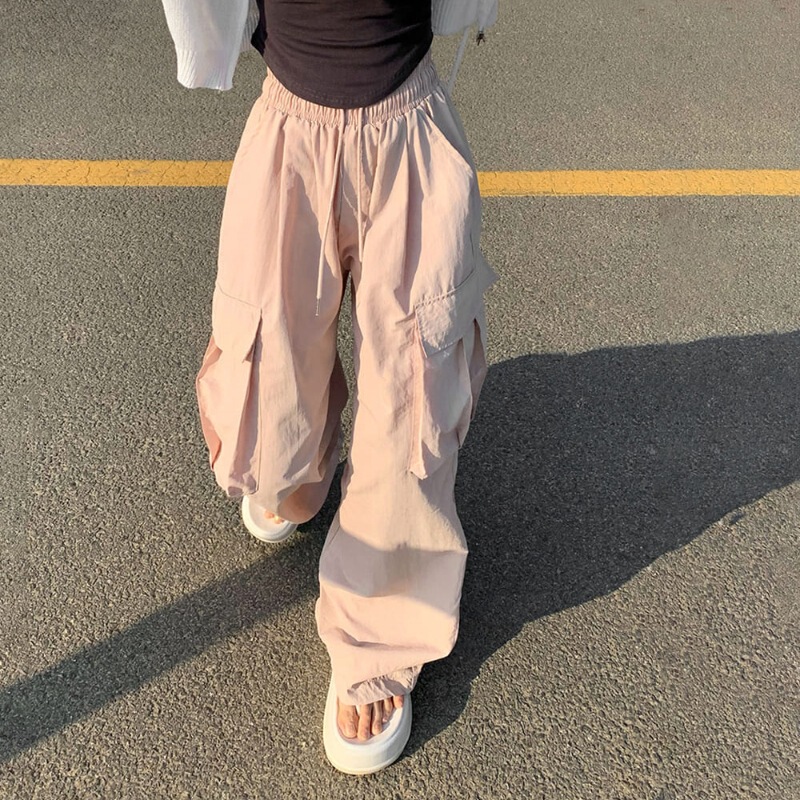 2026 Spring/Summer New Trendy Loose Straight Breathable Drawstring Casual Pants Age-Reducing Large Pocket Fashion Long Pants for Women