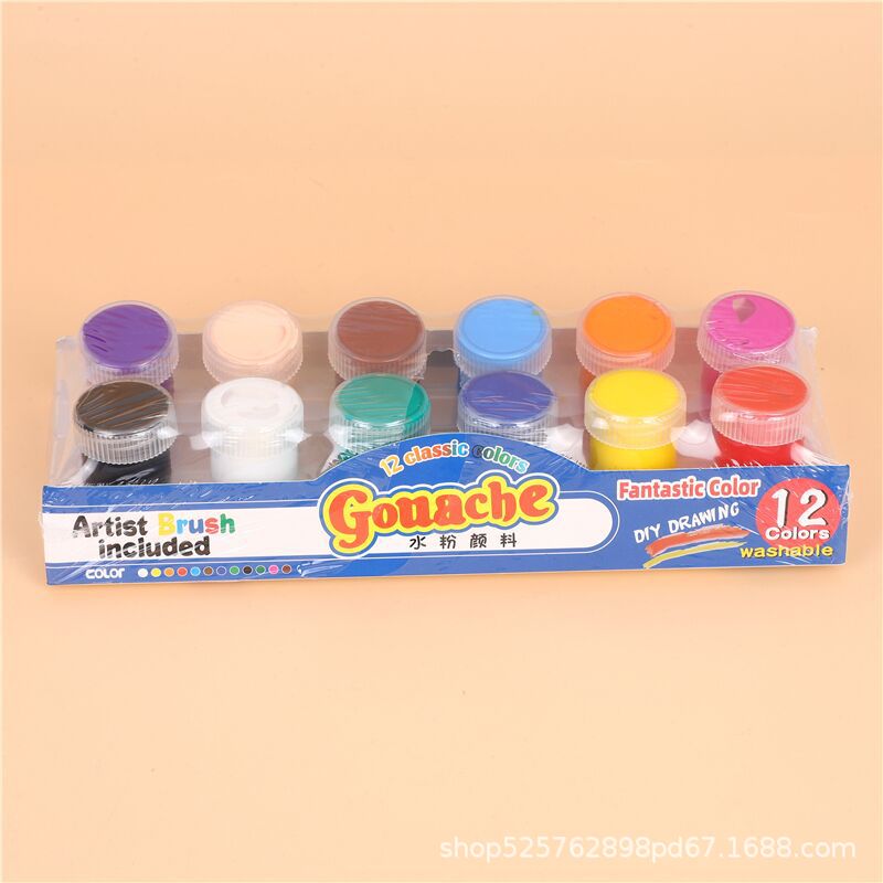 Pigment gouache, brush, 12 colors