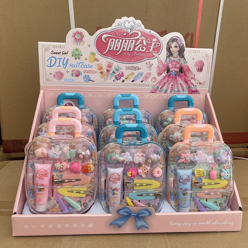 Douyin New Product Girl Princess Jewelry Box Trolley Box Play House Toy Artificial Hairpin Treasure Box Kidsren's Toys