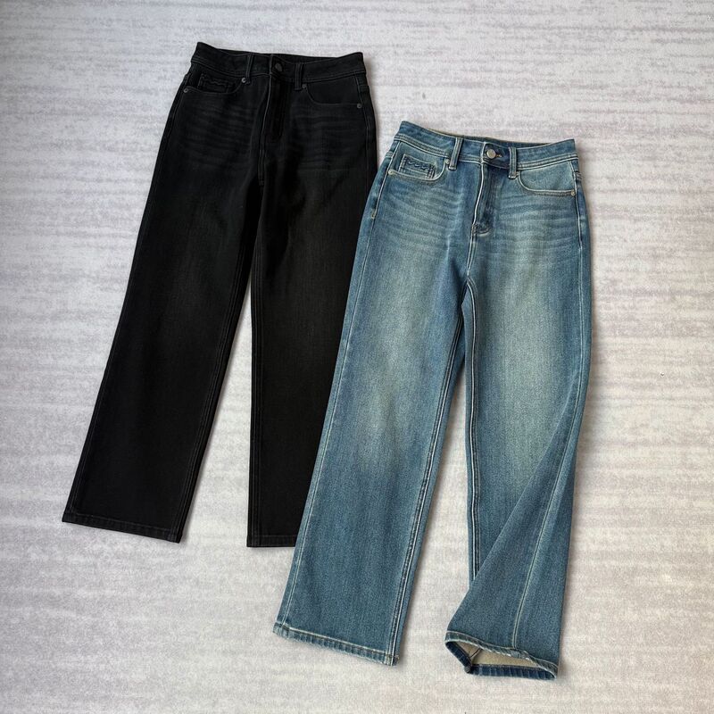 Cigarette Pants with Integrated Flocking! Cotton + Lyocell High-Waisted Lightweight Soft Elegant Slimming Look Jeans for Women Winter New