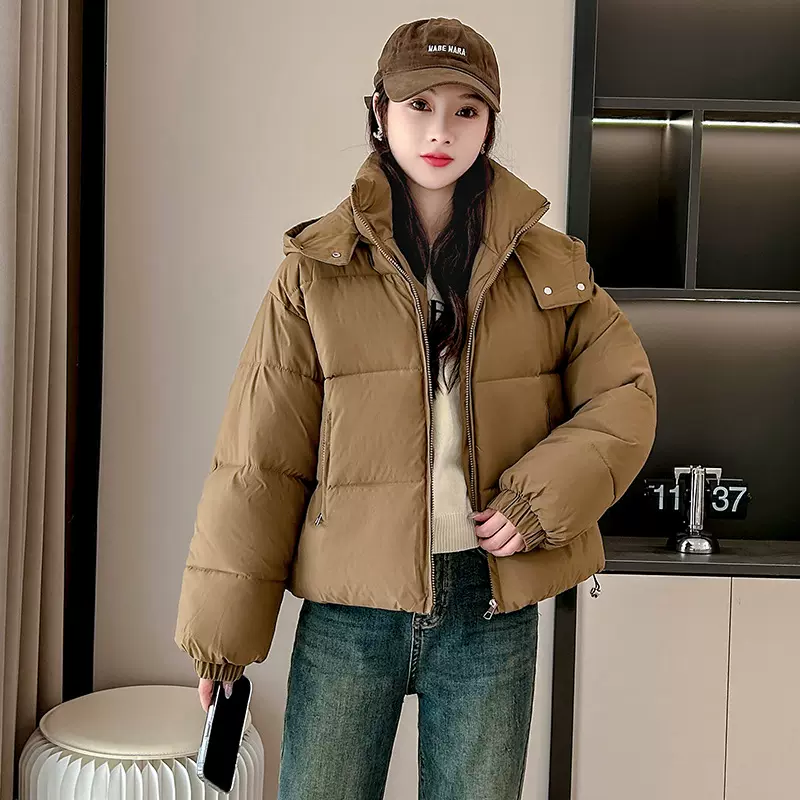 短款女士棉服2025新款冬季连帽女修身棉衣时尚洋气百搭面包服外套