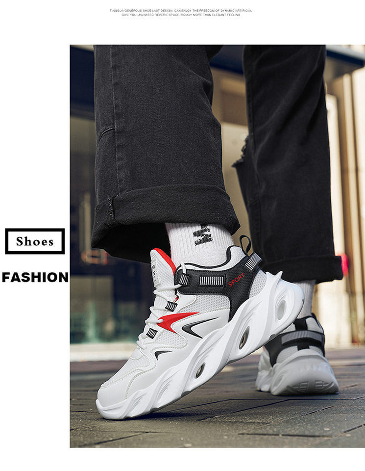 Giày thể thao nam cỡ lớn đế dày tăng chiều cao, thân lưới thoáng khí, kiểu dad shoes chạy bộ — 2607 màu đen, 2607 đen trắng xám, 2607, màu đen, trắng và đỏ chi tiết 19