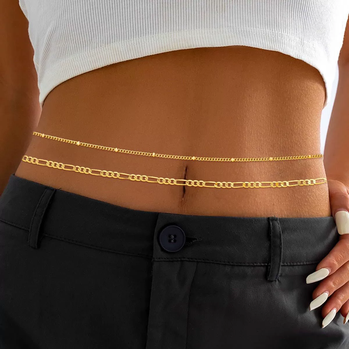 Европейская и американская трансграничная ювелирная мода, большая цепочка из шариковых бусин, двухслойная поясная цепочка, летняя пляжная металлическая цепочка для тела для женщин