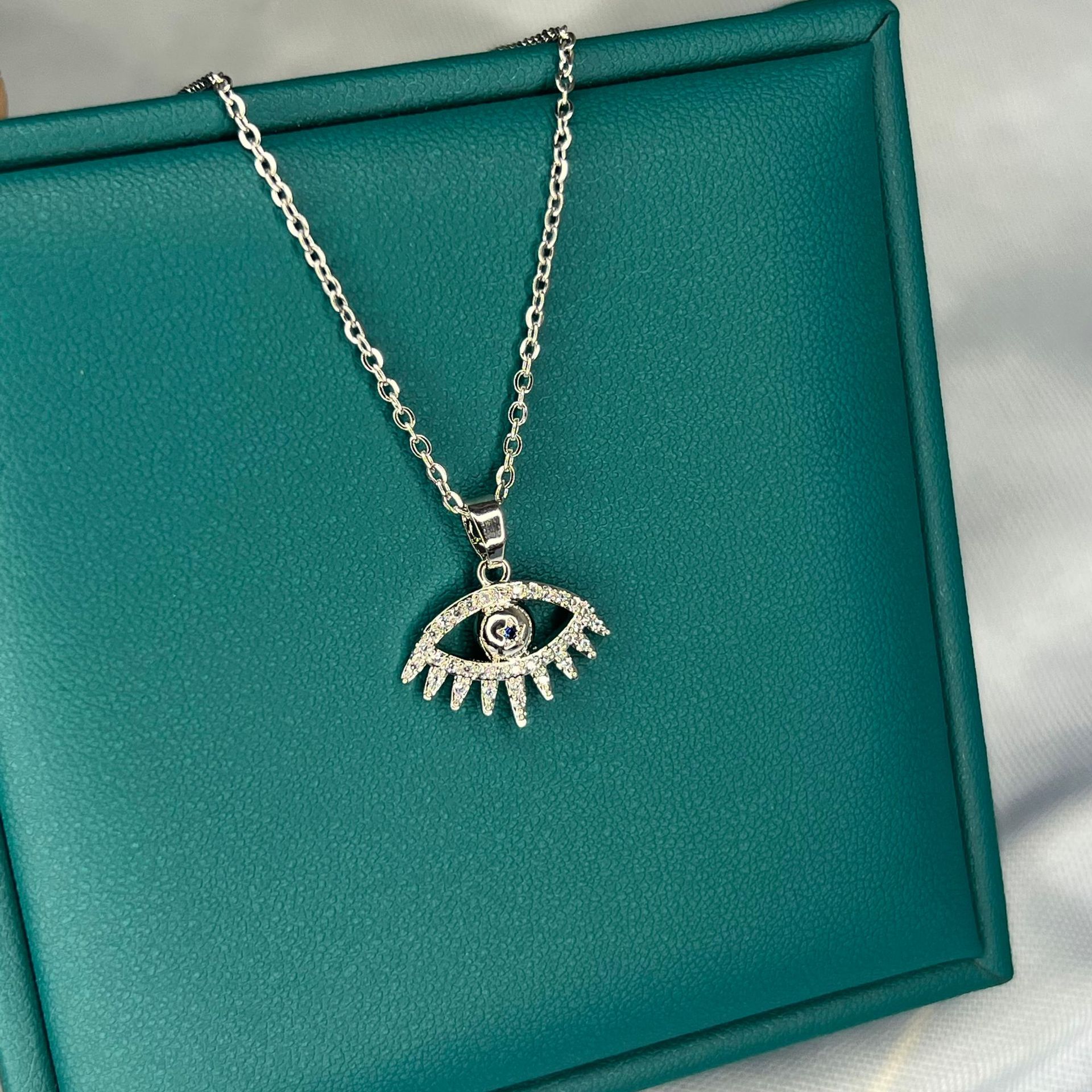 Simple Style Devilu0027S Eye Titanium Steel Inlay Rhinestones Pendant Necklace 1 Piece